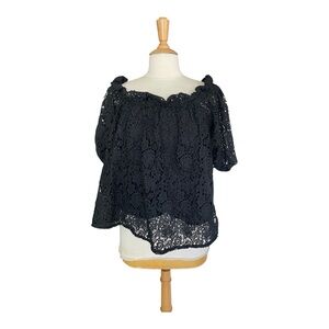 Maeve Anthropologie Black Lace Off‑Shoulder Top Size Small